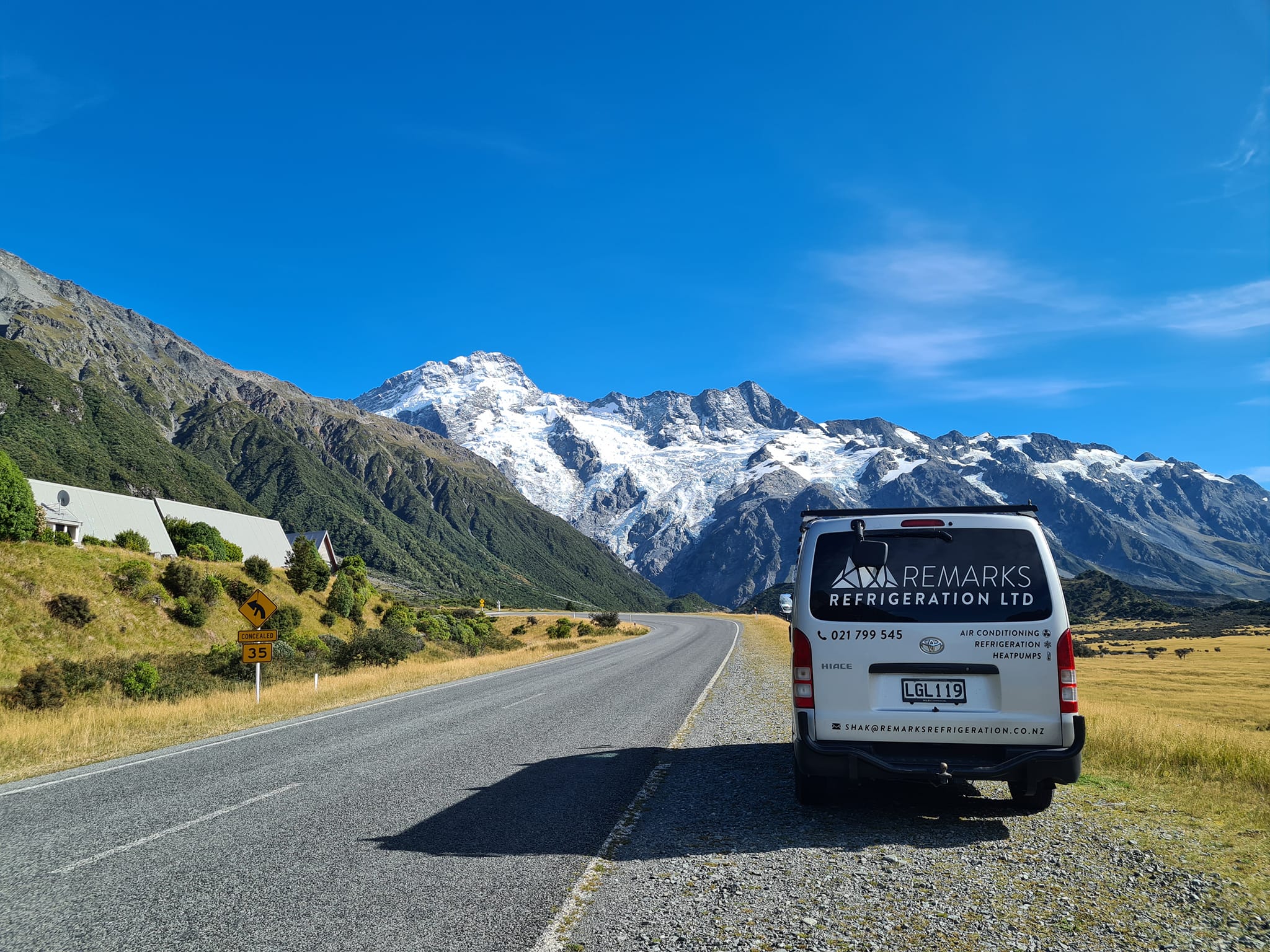 Remarks Refrigeration Ltd van with Aoraki Mount Cook backdrop