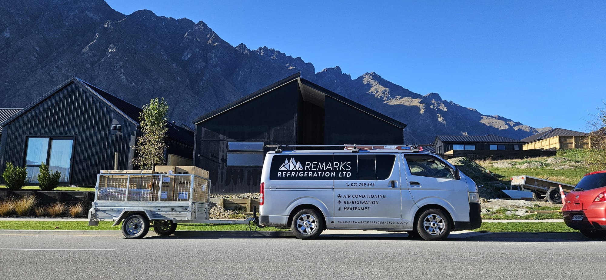Remarks Refrigeration van at a residential job with The Remarkables in the background